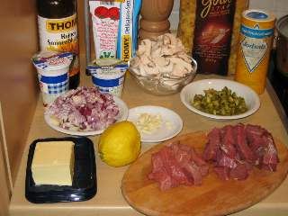 Ingredients for Boeuf Stroganoff